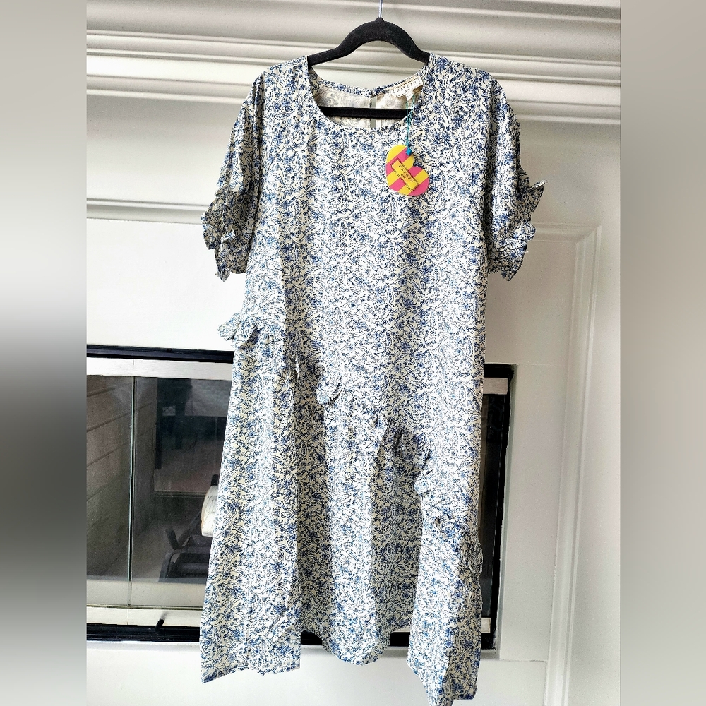 NWT Hayden girls blue and cream dress size 12
